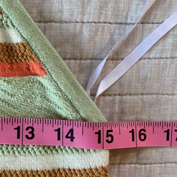 Rvca Y2K Ashley Smith Green and orange striped crochet knit halter crop top L - Picture 7 of 8